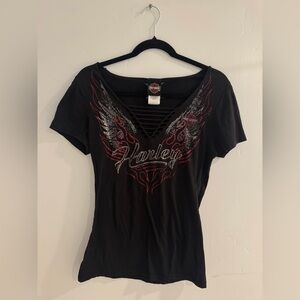 Harley-Davidson Black Tee with Red and Silver Design